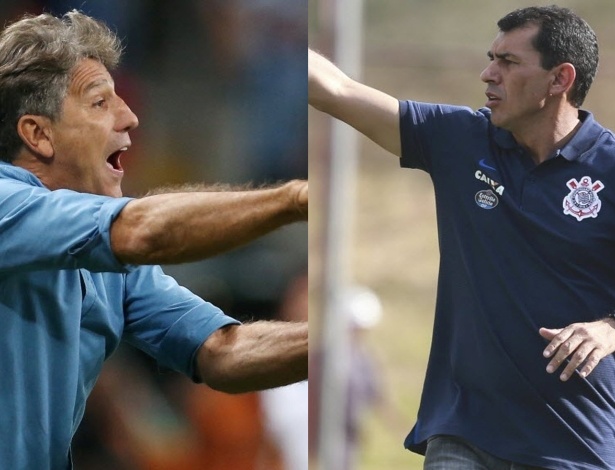 Os técnicos Renato Gaúcho (Grêmio) e Fábio Carille (Corinthians)
